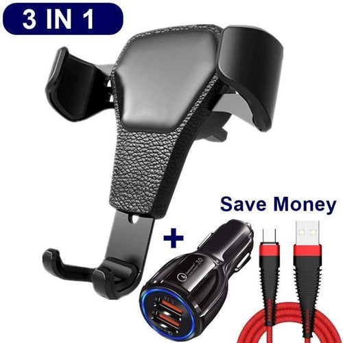 3 in 1 Universal Car Phone Holder Mount + Car Charger + Charging Cord  (For iPhone, Android, & Type-C)