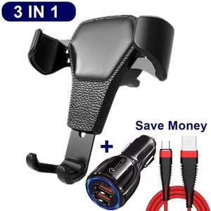3 in 1 Universal Car Phone Holder Mount + Car Charger + Charging Cord  (For iPhone, Android, & Type-C)